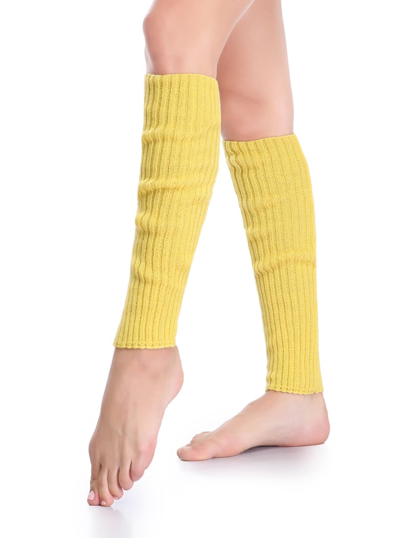 *daisysboutique* Retro Women 80s Adult Ribbed Knitted Leg Warmers Crochet Long Boot Socks for Party Dance Sports Yoga (Yellow, One Size) - Image 3